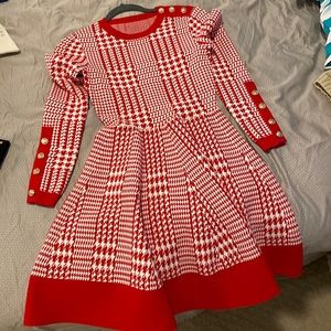Aviva On Earth, red houndstooth sweater a line dress, size small